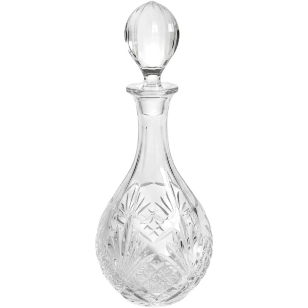 Cut‎ Crystal Wine Liquor Decanter with Flame Stopper Clear Glass 12.5